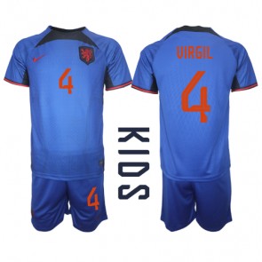 Lacne Dětský Futbalové dres Holandsko Virgil van Dijk #4 MS 2022 Krátky Rukáv - Preč (+ trenírky)